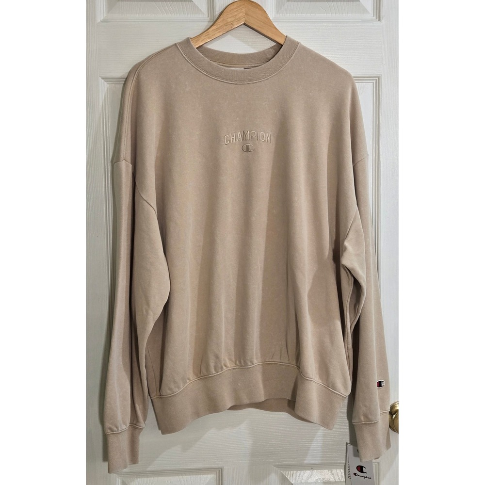 Champion Mens Vintage Wash French Terry Crewneck Sweatshirt Khaki S AH6597